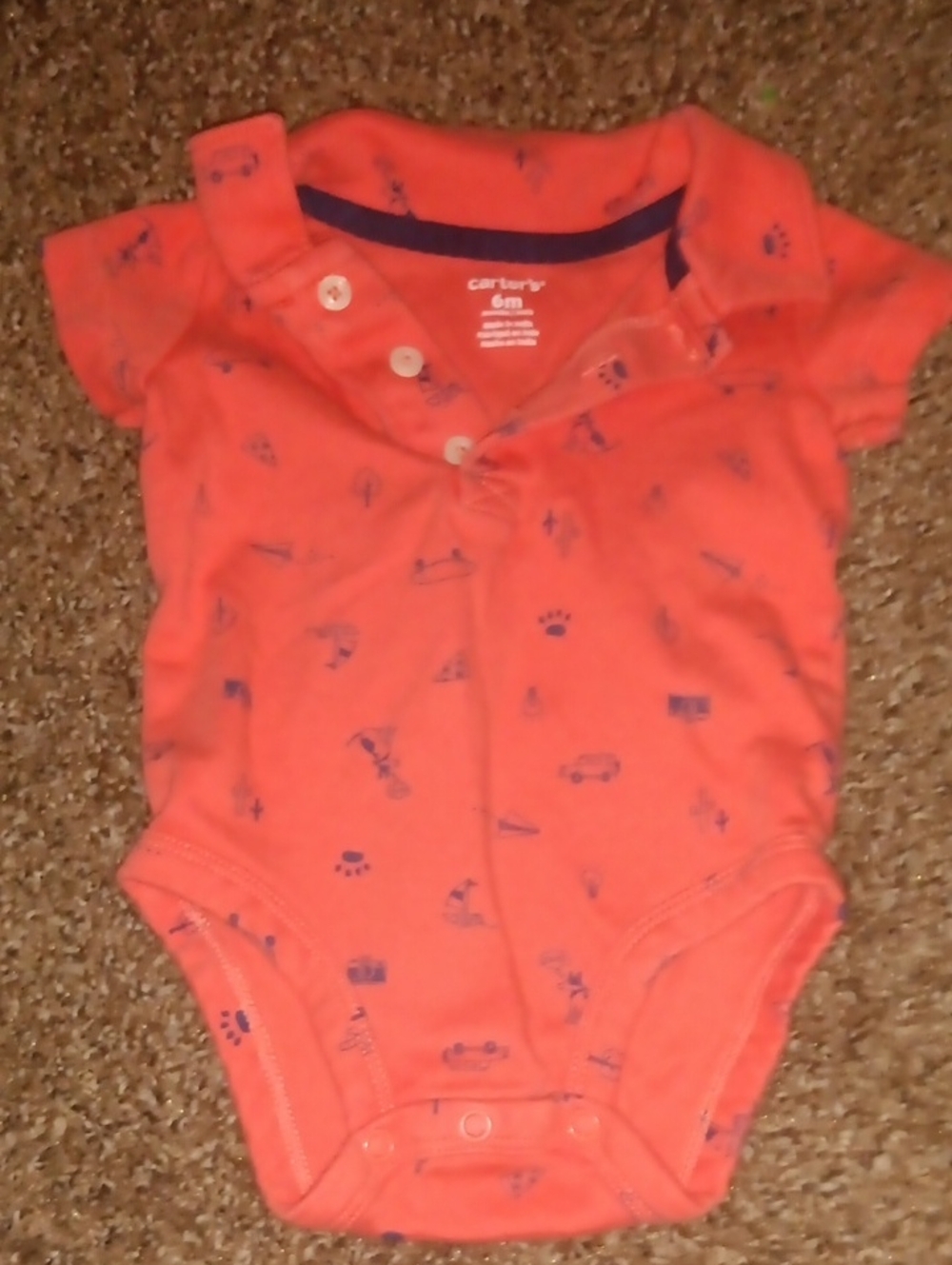 Carter's Coral Orange Short-Sleeve Bodysuit with Blue Print